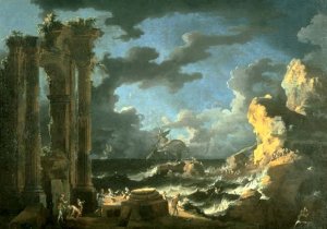 'Port_of_Ostia_During_a_Tempest',_oil_on_canvas_painting_by_Leonardo_Coccorante,_1740s,_Lowe_Art_Museum